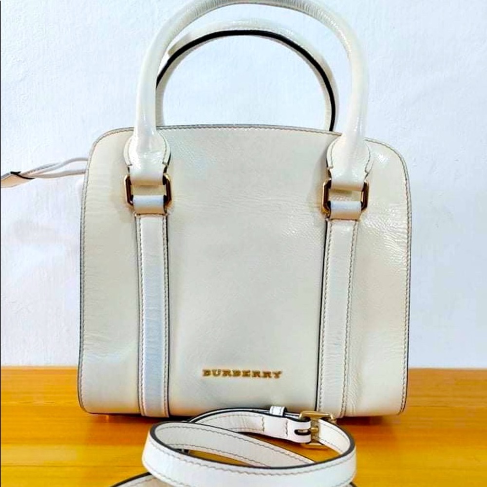 Burberry White Patent Leather Dinton Convertible